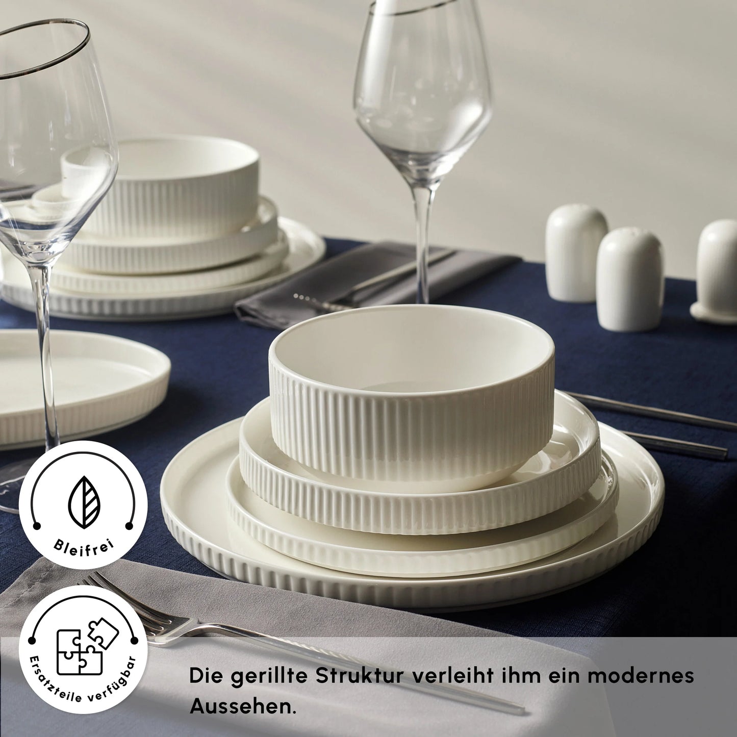 Karaca Forever Bone Pablito 53-Teiliges Tafelservice Für 12 Personen, Weiß