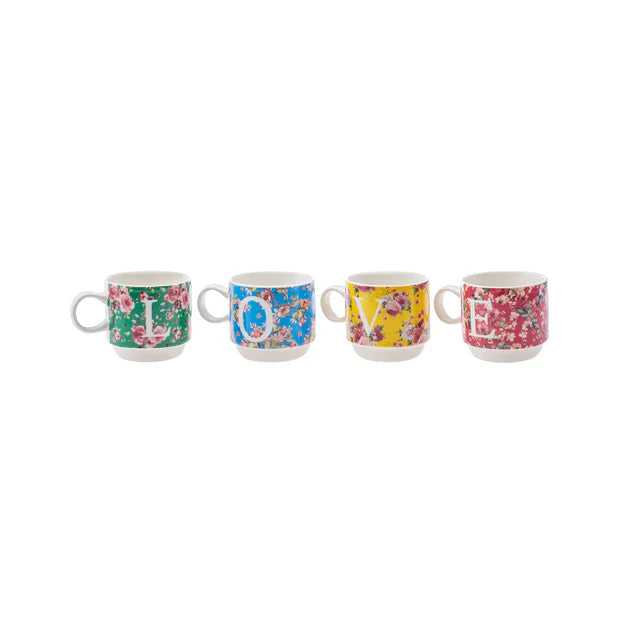 Karaca Love 4 teiliges Kaffeetassen mit Ständer
