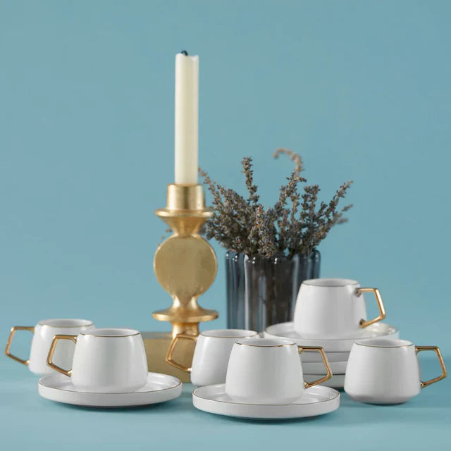Karaca Streamline Saturn Mokkatassen für 6 Personen, Gold